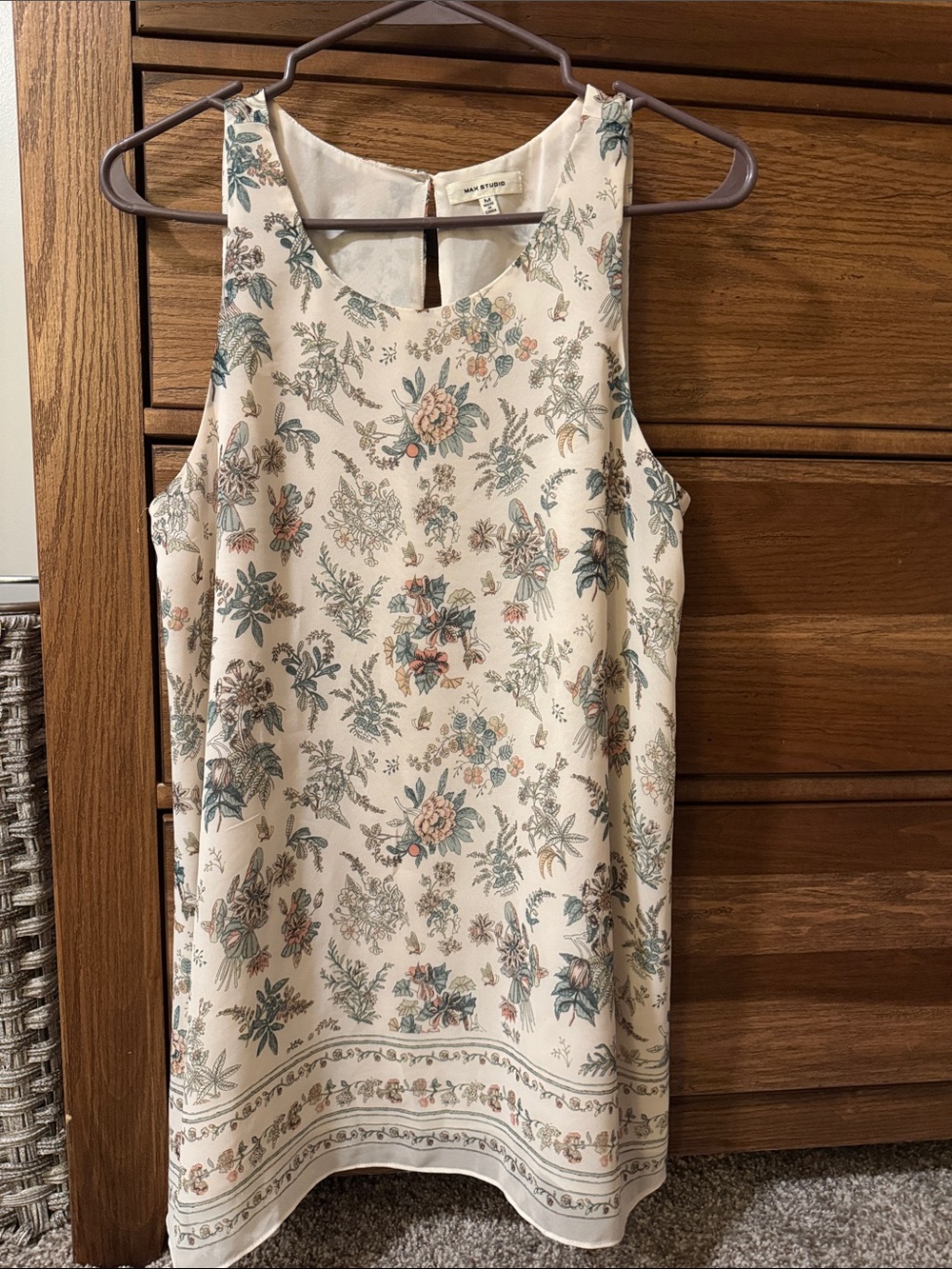 Sleeveless Cream Floral Shift Dress by Max Studio